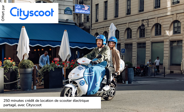 250 minutes crédit de location de scooter électrique partagé, avec Cityscoot