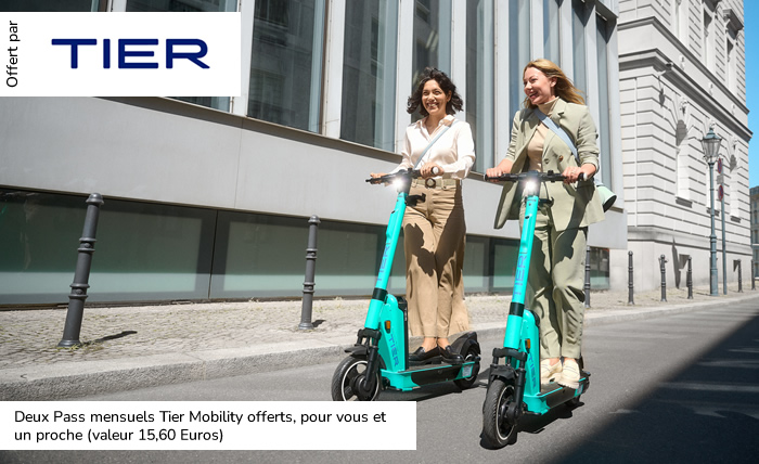 Deux Pass mensuels Tier Mobility offerts, pour vous et un proche (valeur 15,60 Euros)